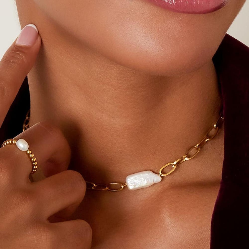 Necklace small chain with a pearl h5Picture4